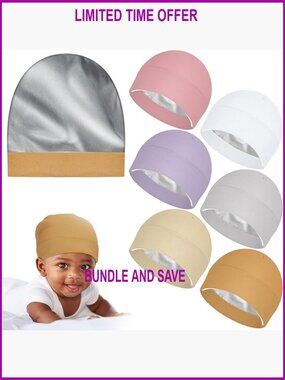 6-Pack Satin Lined Baby Beanies for Newborns 0-6 Months